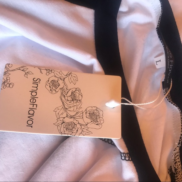 SIMPLE FLAVOR Baseball Tee Shirt Cotton Long Sleeve White Black Sz Large - Picture 2 of 6